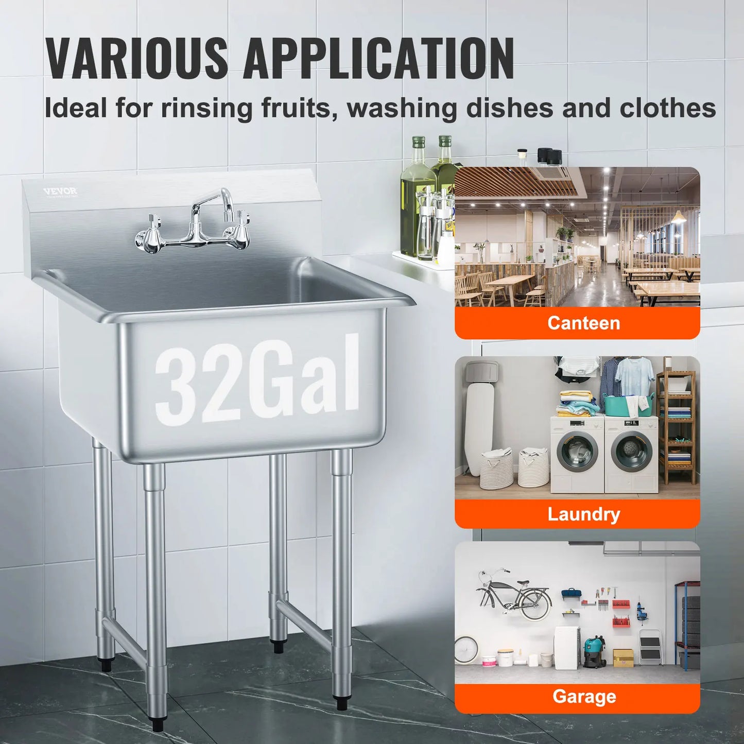 SucceBuy Stainless Steel Kitchen Prep Sink With Faucet