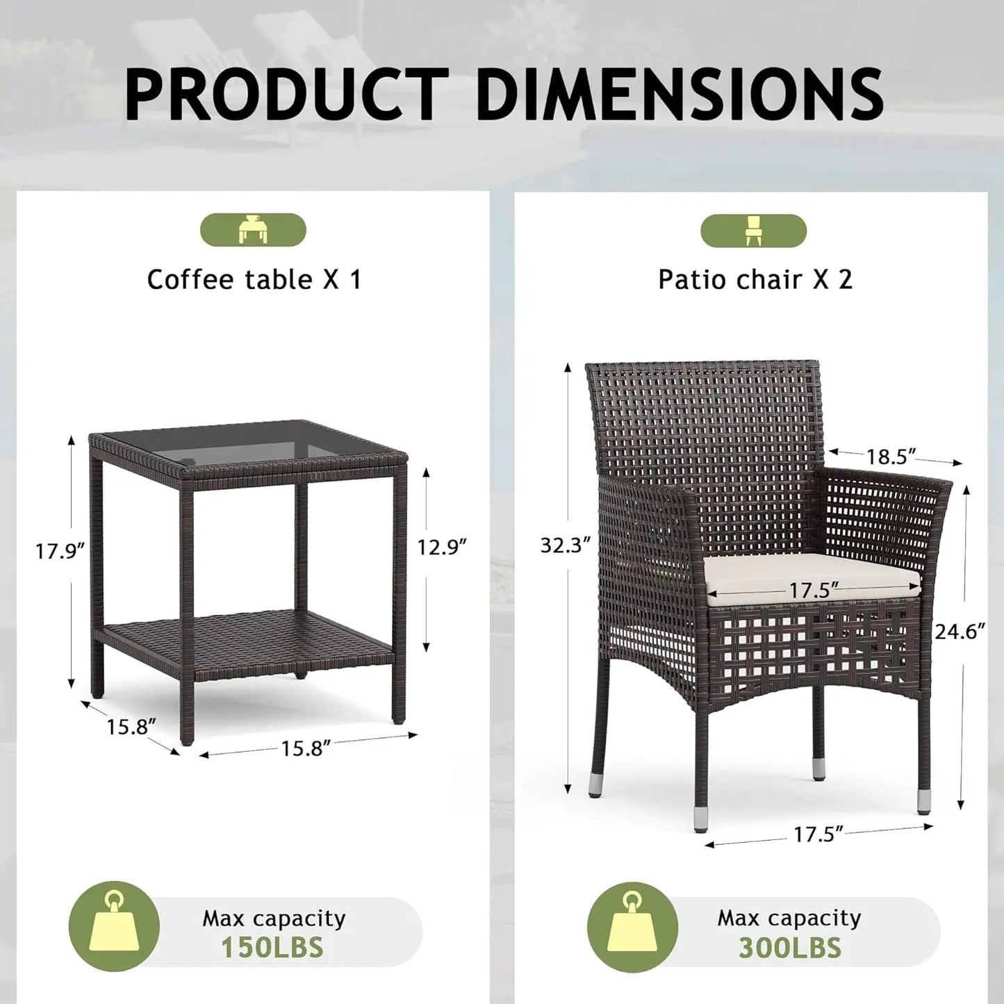 Outdoor 3 Piece Wicker Patio Set With Glass Coffee Table