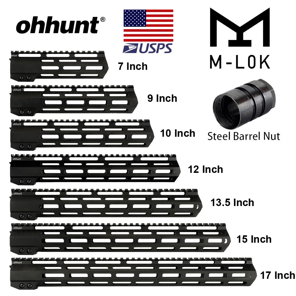Ohhunt AR15 Free Float MLOK Handguard With Steel Barrel Nut