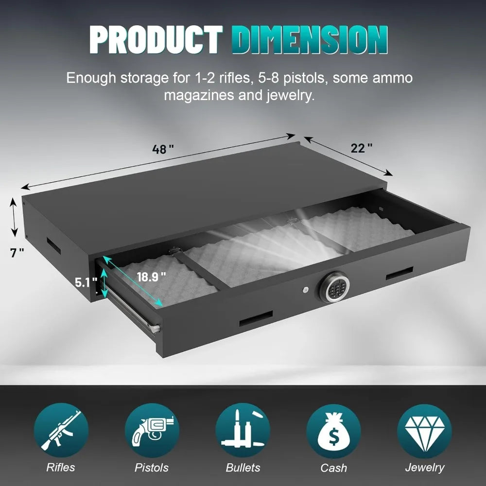 Under Bed Gun Safe for Rifles and Pistols With Digital Panel Lock Alarm