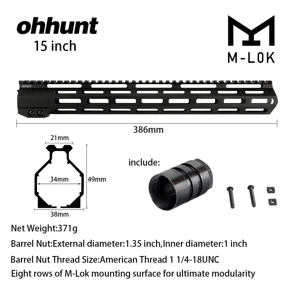 Ohhunt AR15 Free Float MLOK Handguard With Steel Barrel Nut