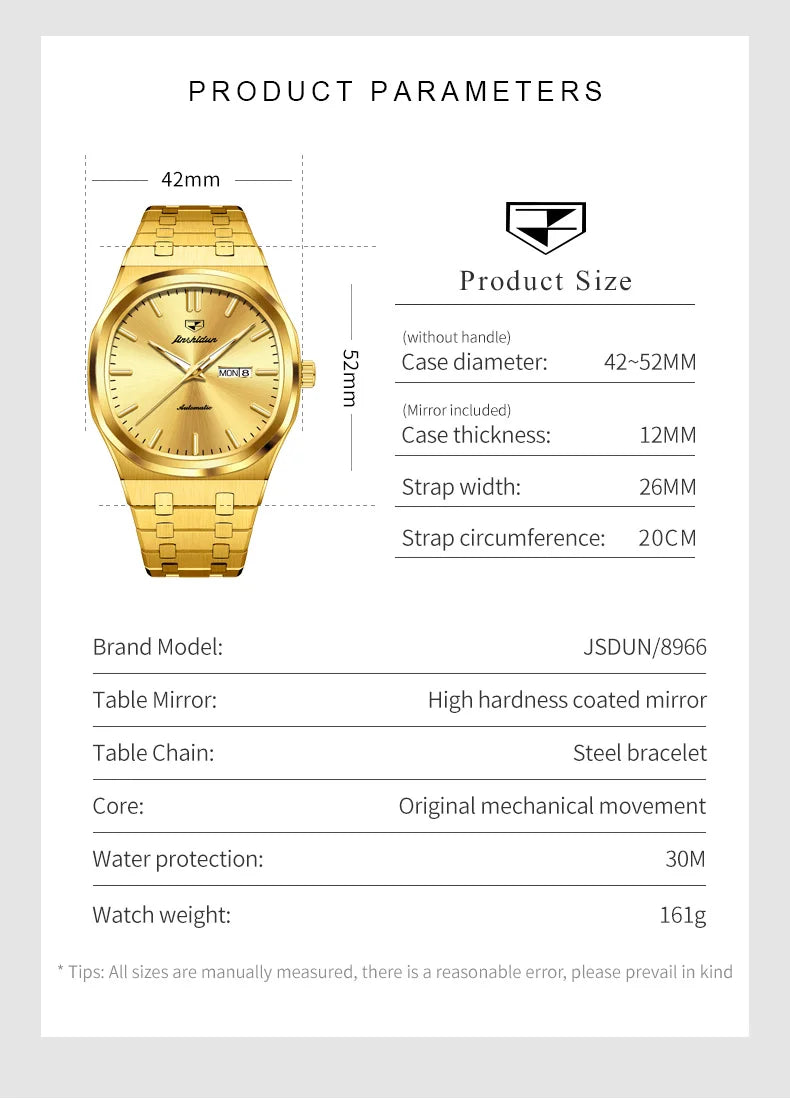 OUPINKE Automatic Mechanical Watch For Men Dual Calendar Waterproof