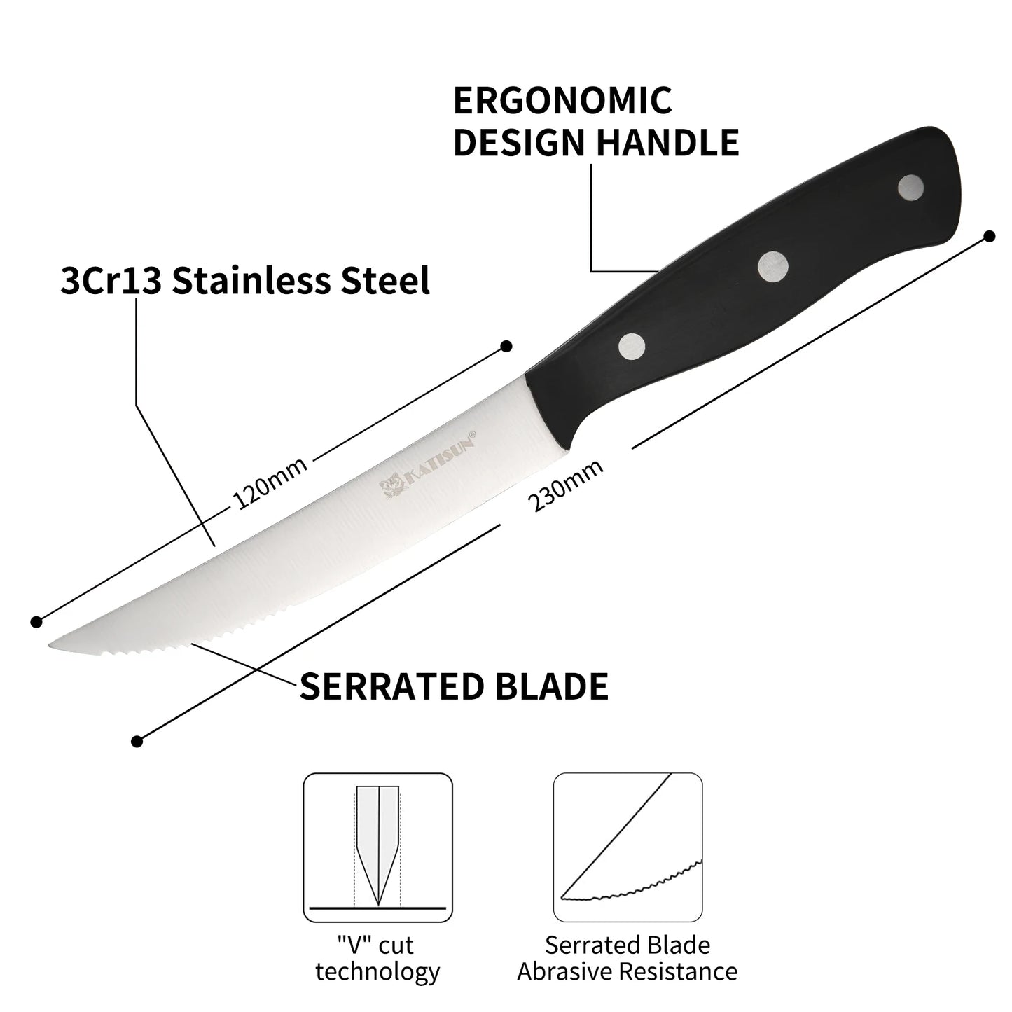 Katisun Serrated Steak Knife Set With Pointed Tip POM Handles