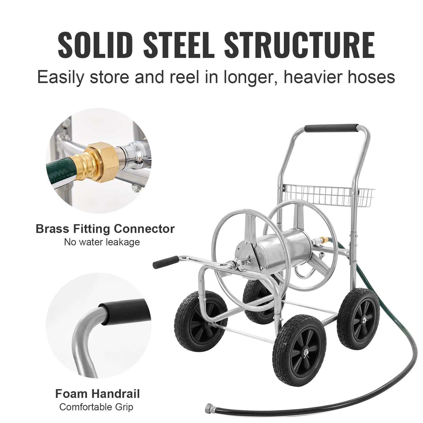 SucceBuy Hose Reel Cart With Basket Heavy Duty Carrier