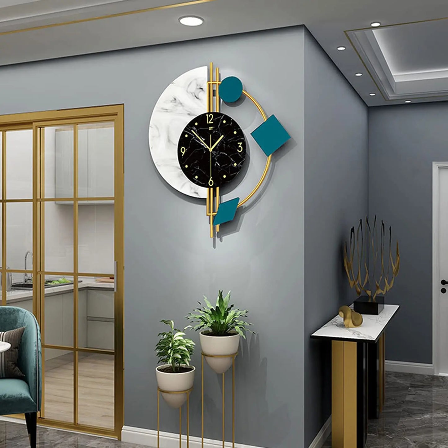 Marble Wall Clock Nordic Style Luxury Silent Battery Operated Mid Century