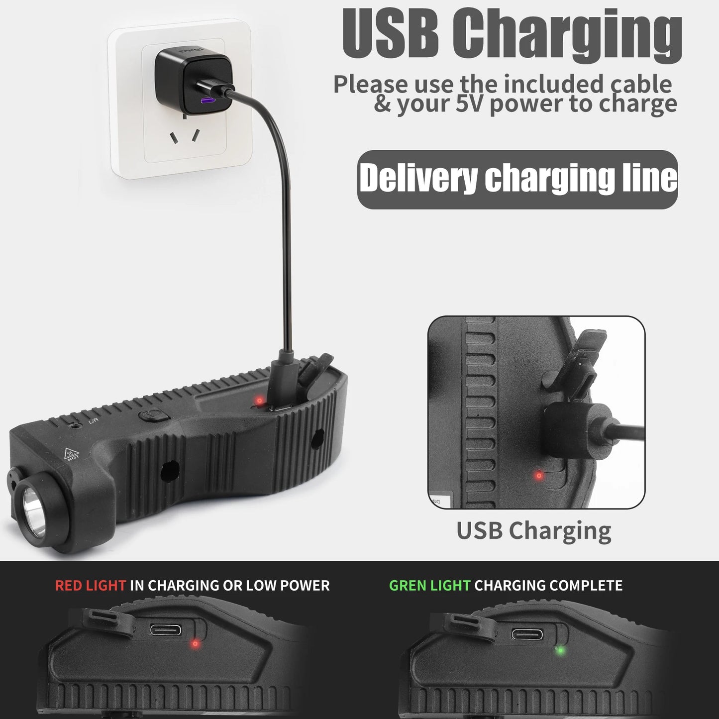LXYYM 1650 Lumen Flashlight With Green Laser Sight USB-C Rechargeable