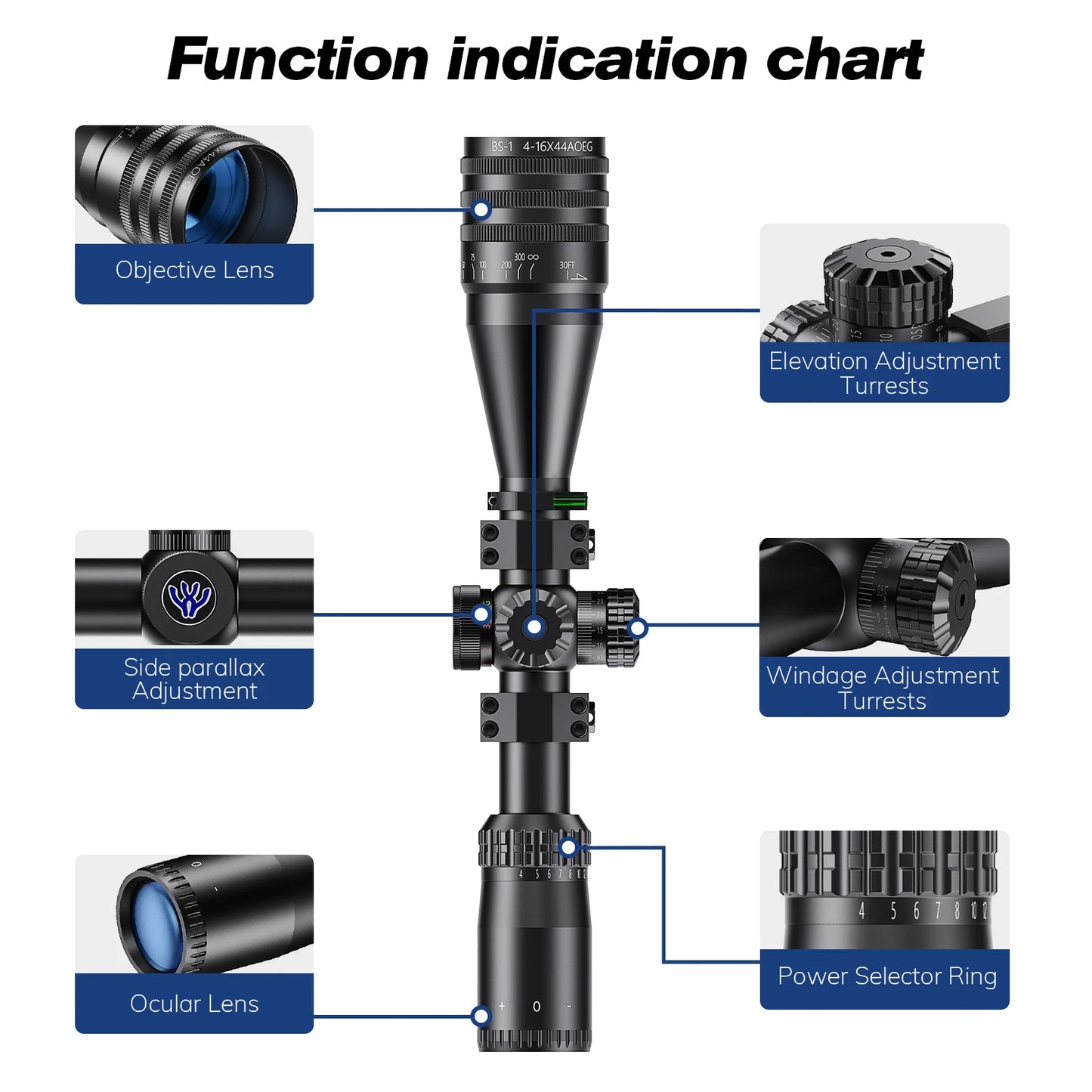 Bestsight 4 to 16x44 Tactical Rifle Scope Illuminated