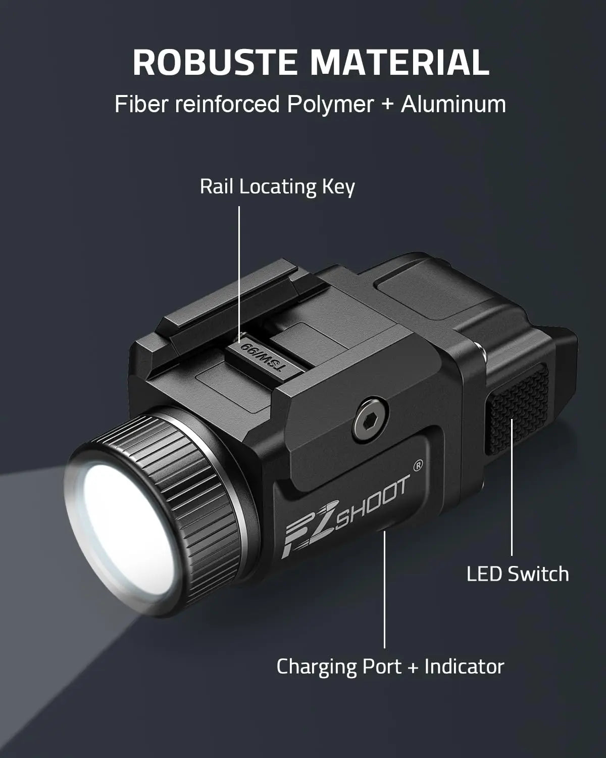 Pistol Light Rechargeable LED Flashlight With Strobe For Picatinny Rails