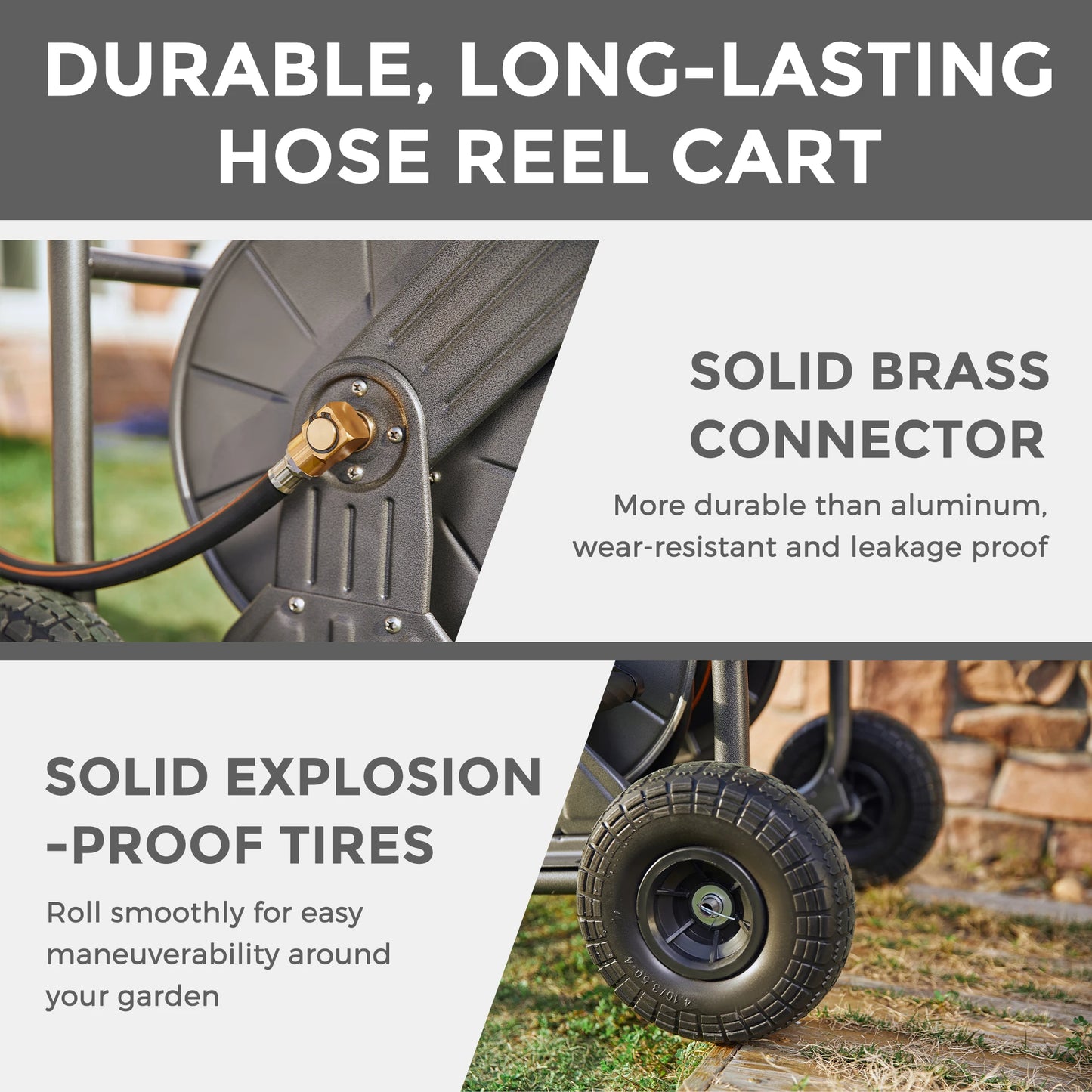 Giraffe Tools Heavy Duty Metal Hose Reel Cart With Wheels