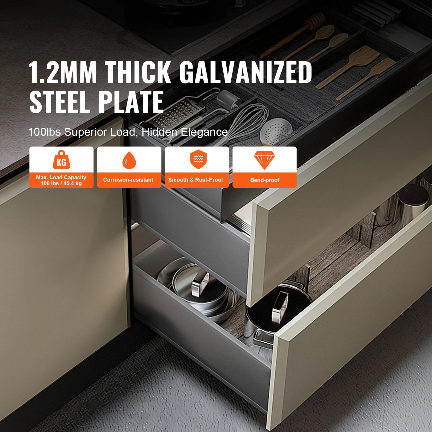 Drawer Slides Full Extension Soft Close Bottom Mount Rails