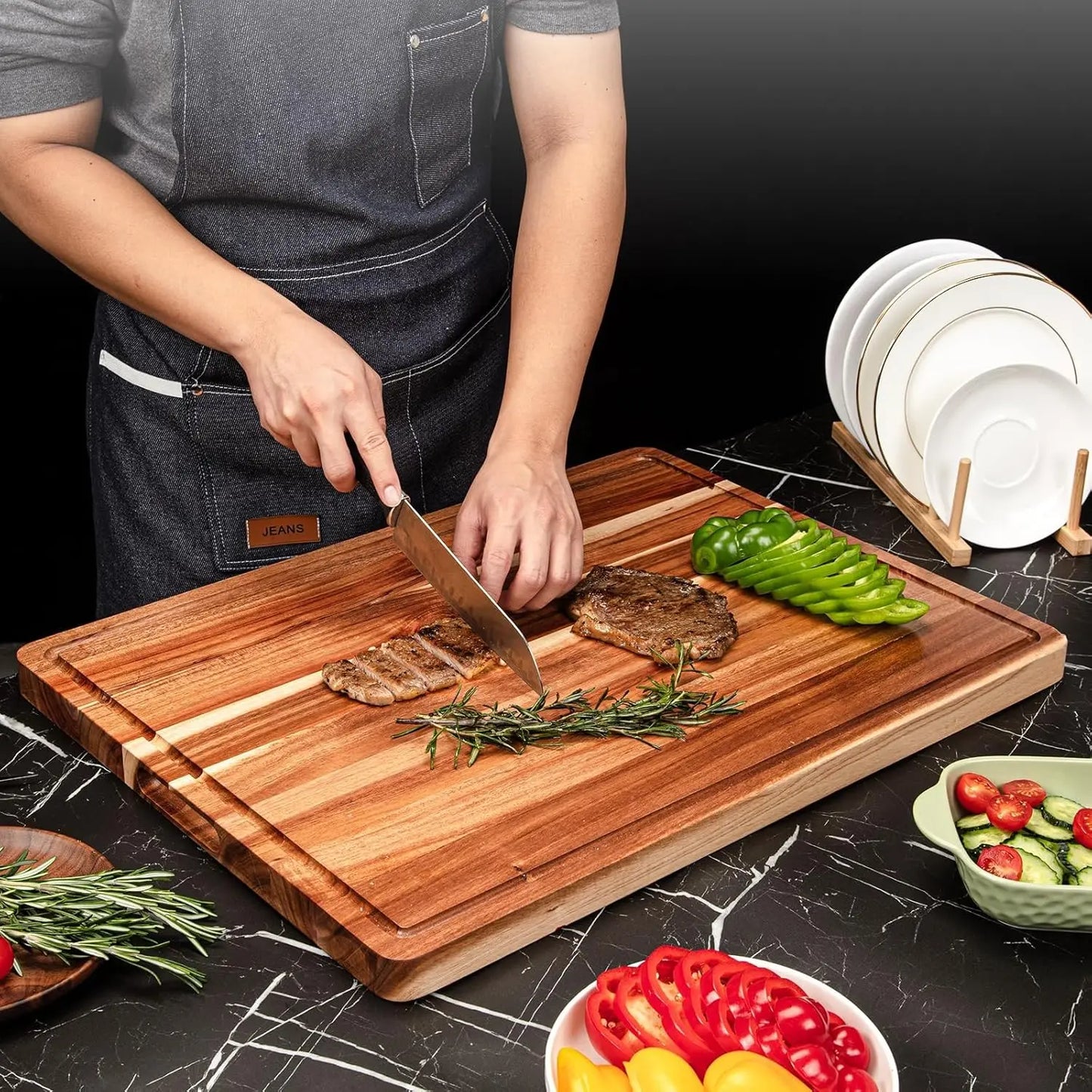 TWISTER CK Wood Cutting Board with Juice Groove for Kitchen