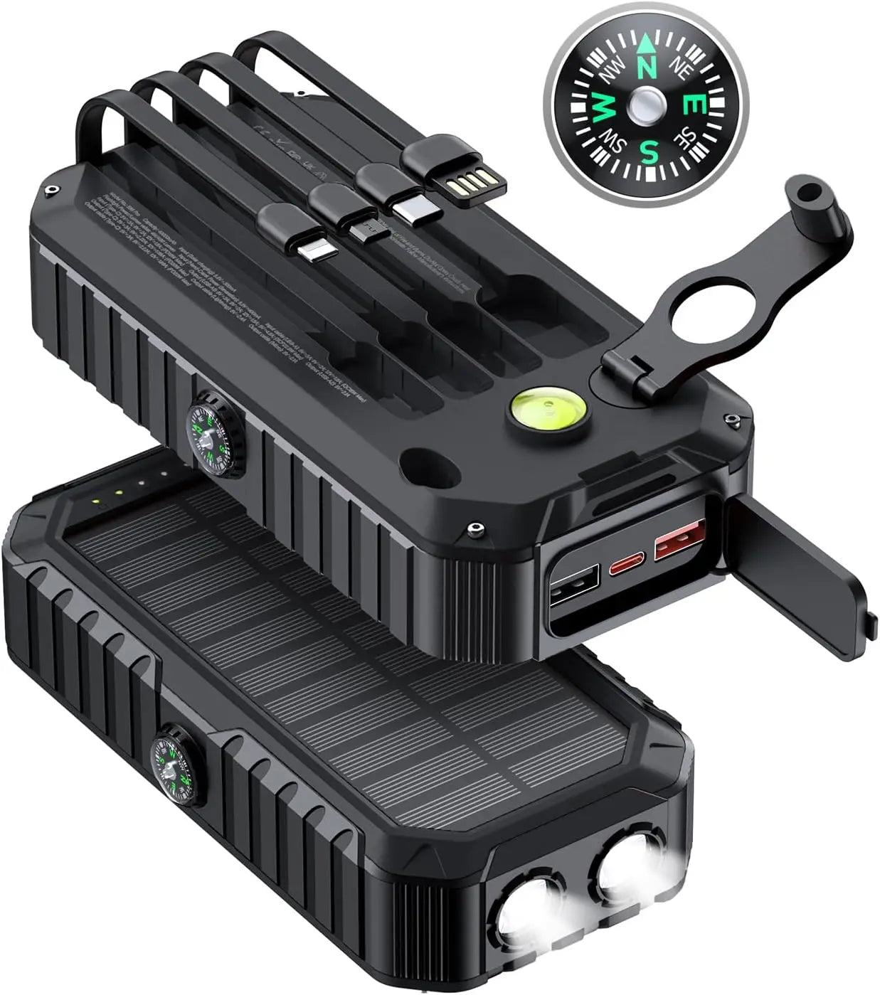 Solar Charger Power Bank 40000mAh With Built-In Cables And Hand Crank