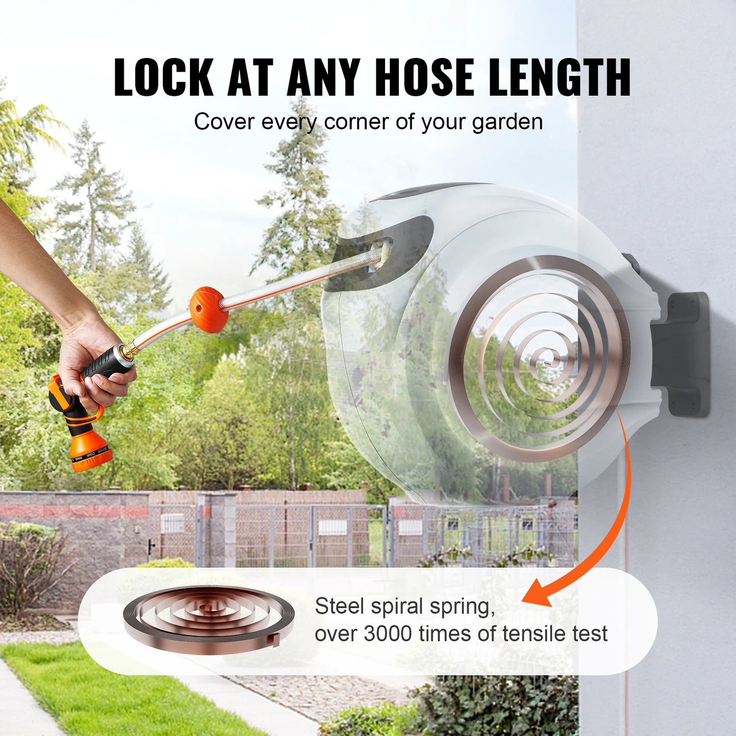 SucceBuy Retractable Hose Reel With 180 Degree Swivel and Rewind