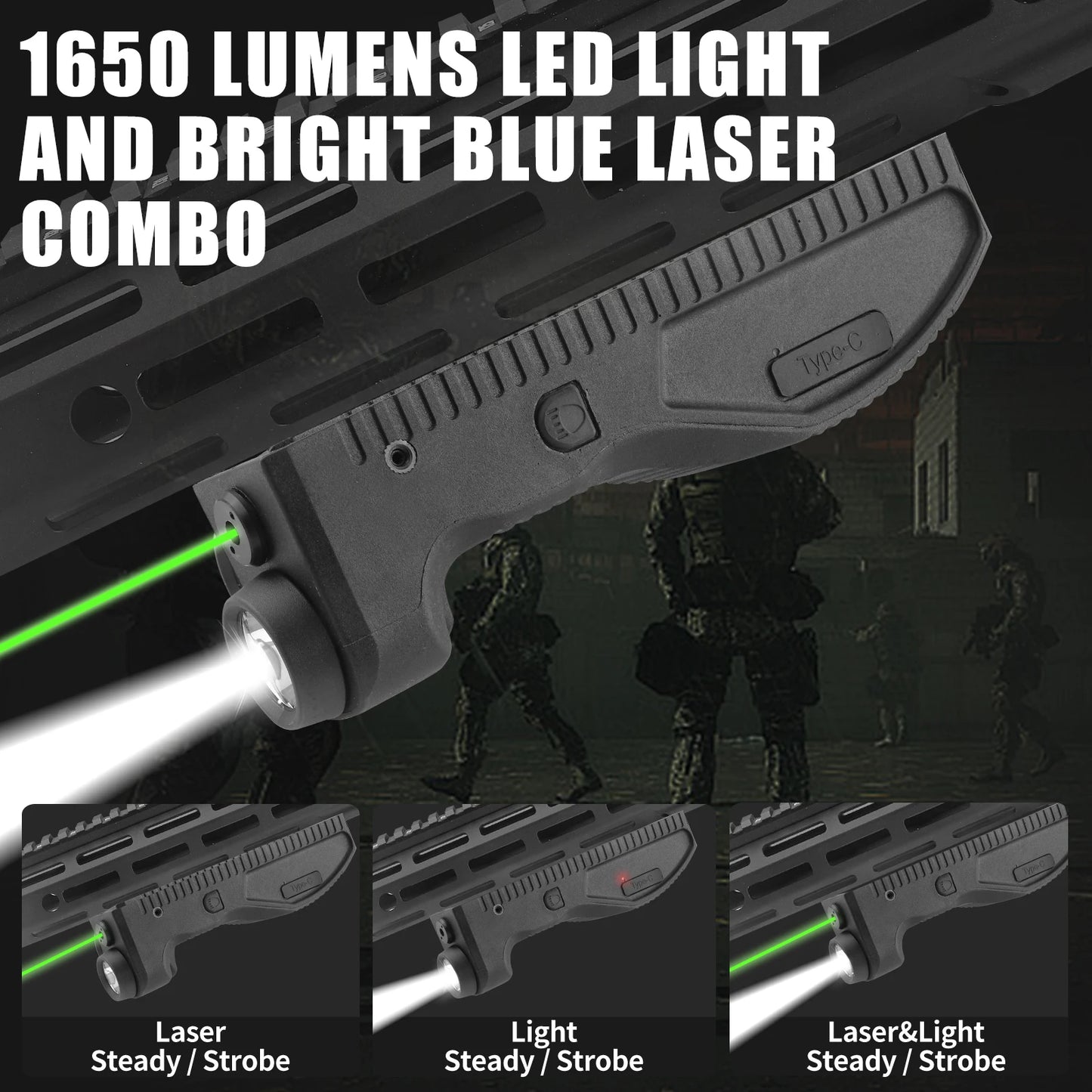LXYYM 1650 Lumen Flashlight With Green Laser Sight USB-C Rechargeable