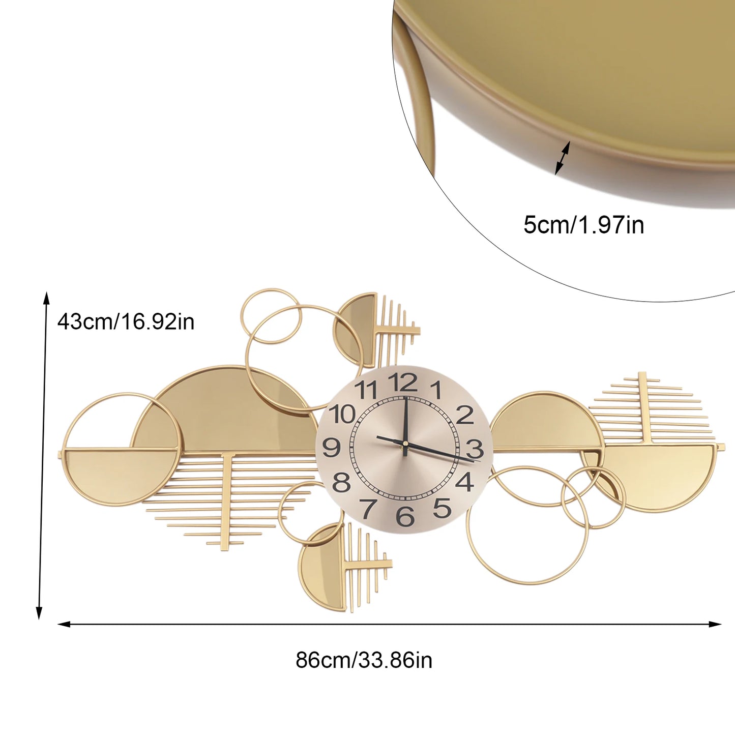 Modern Metal Wall Clock Silent Battery Operated Minimalist Decor