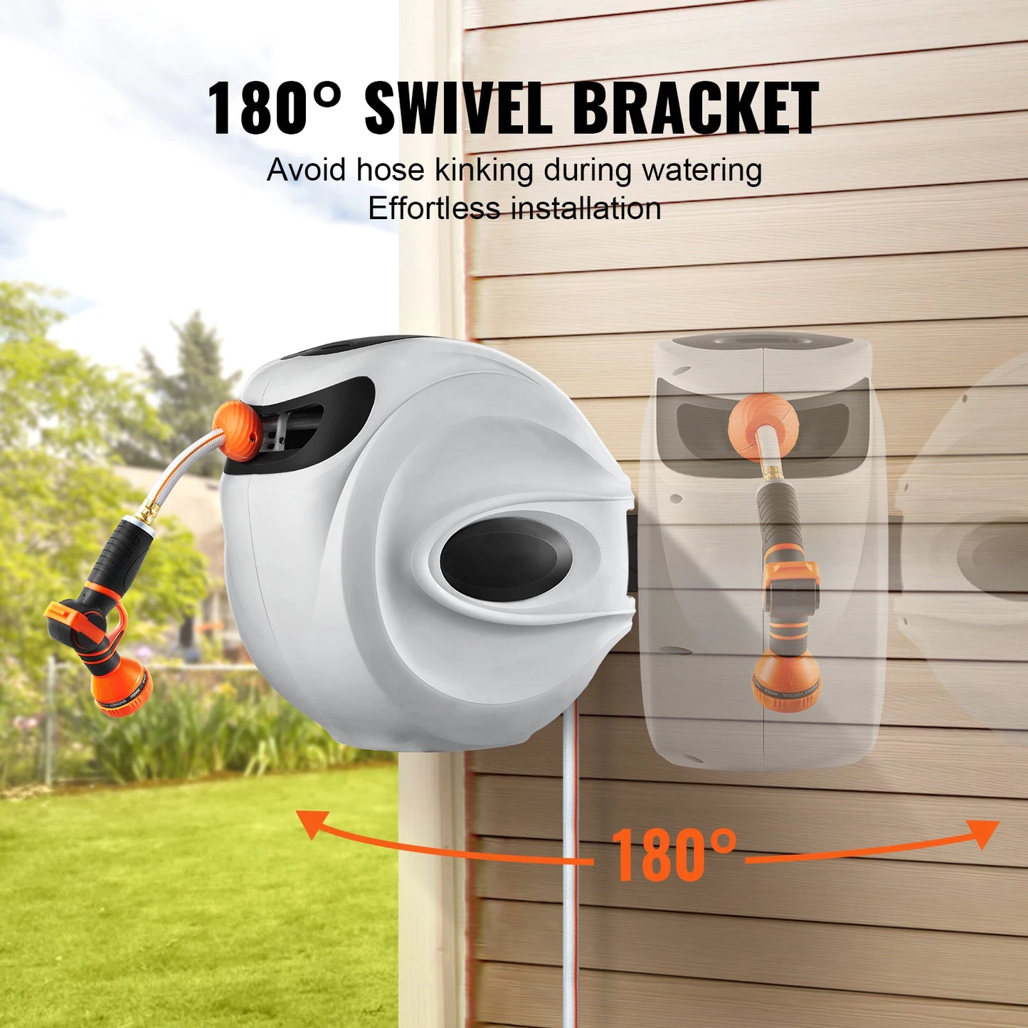 SucceBuy Retractable Hose Reel With 180 Degree Swivel and Rewind