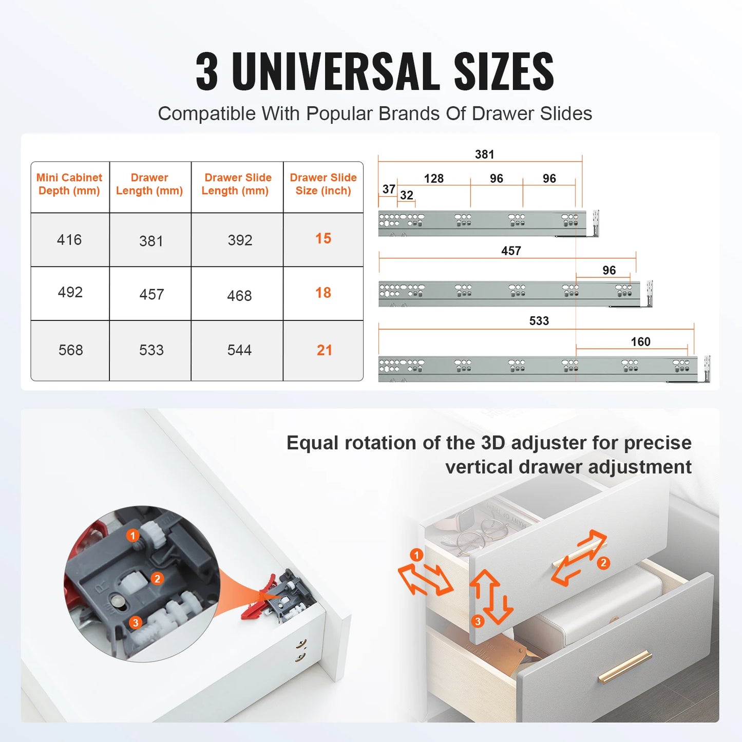 Drawer Slides Full Extension Soft Close Bottom Mount Rails