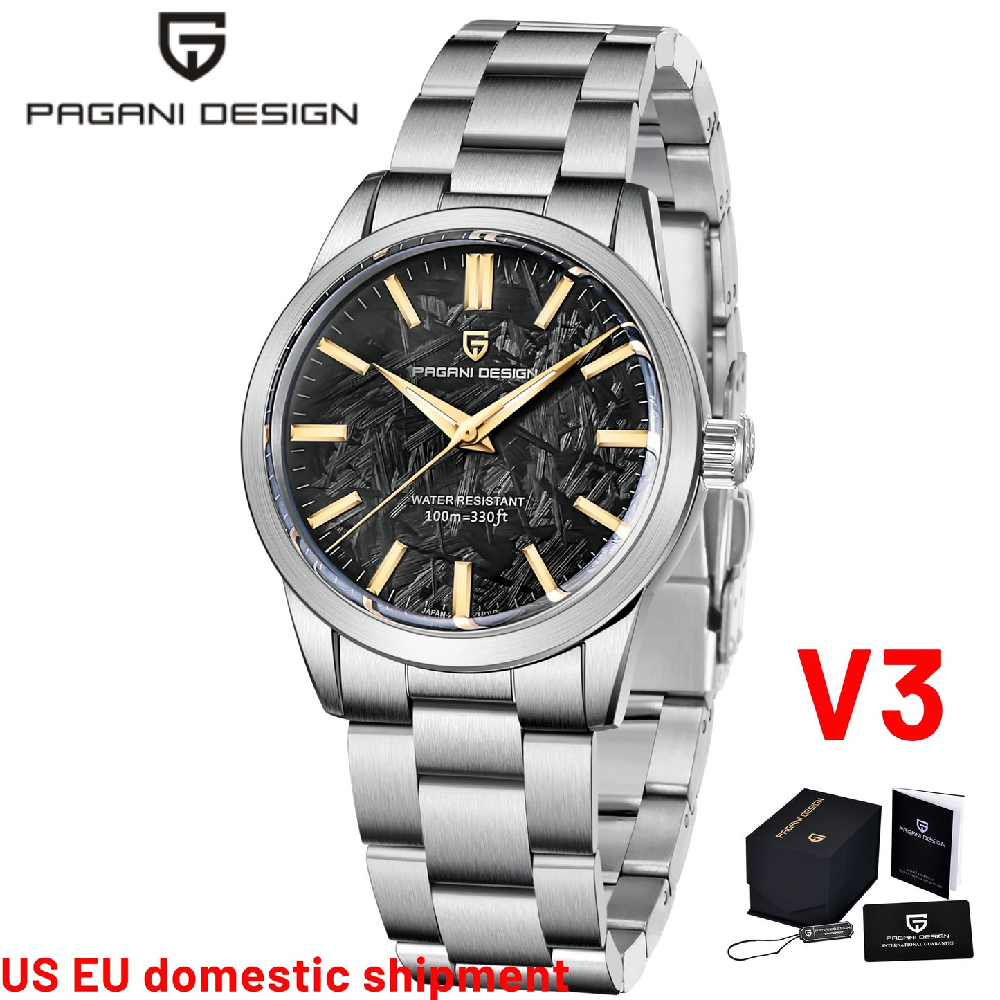 PAGANI DESIGN Quartz Watch Ultra Thin Sapphire Mirror Stainless Steel Men