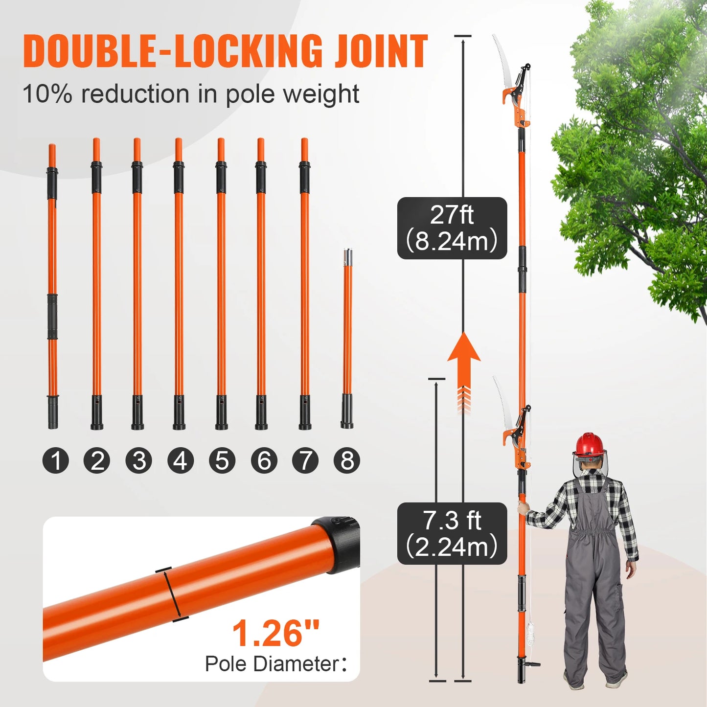 Extendable Pole Saw Pruner With Sharp Steel Blade Manual