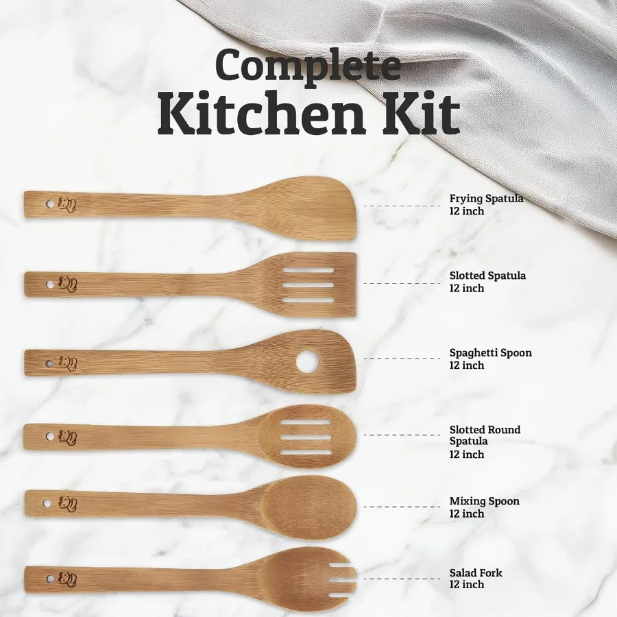 Wooden Spoons 6 Piece Non Scratch Bamboo Utensil Set Non Toxic