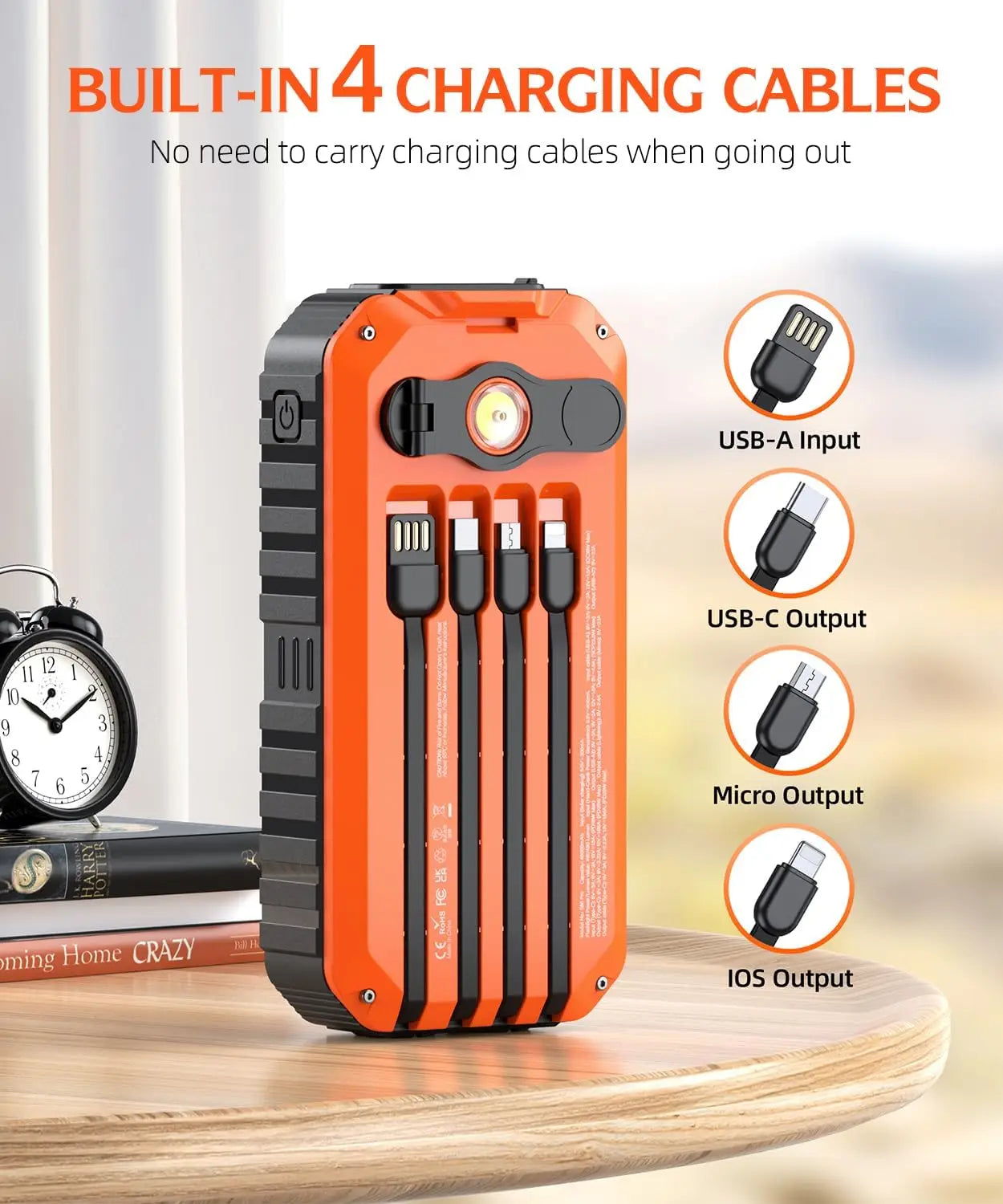 Solar Charger Power Bank 40000mAh With Built-In Cables And Hand Crank