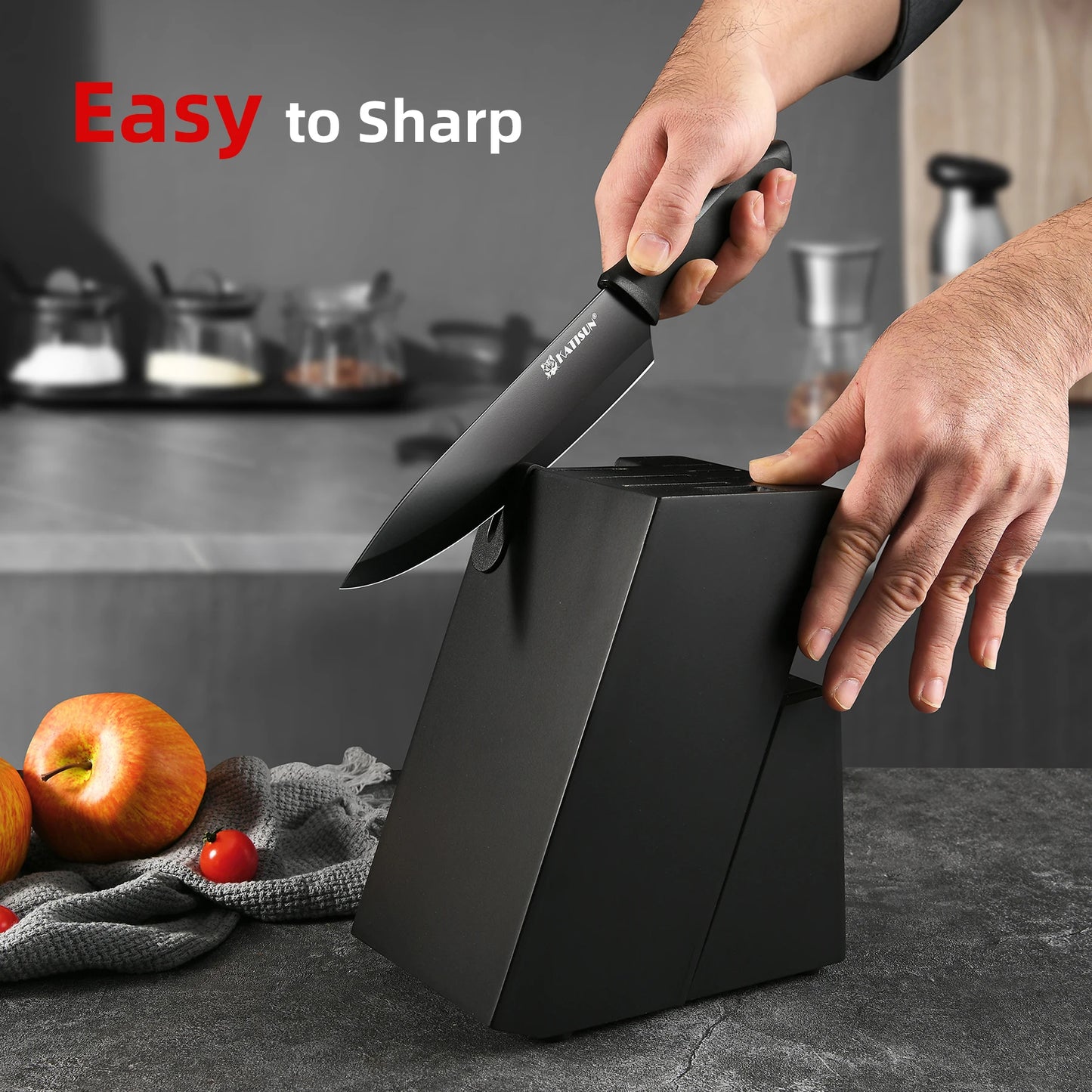 KATISUN Carbon Steel Knife Block Set With Built In Sharpener