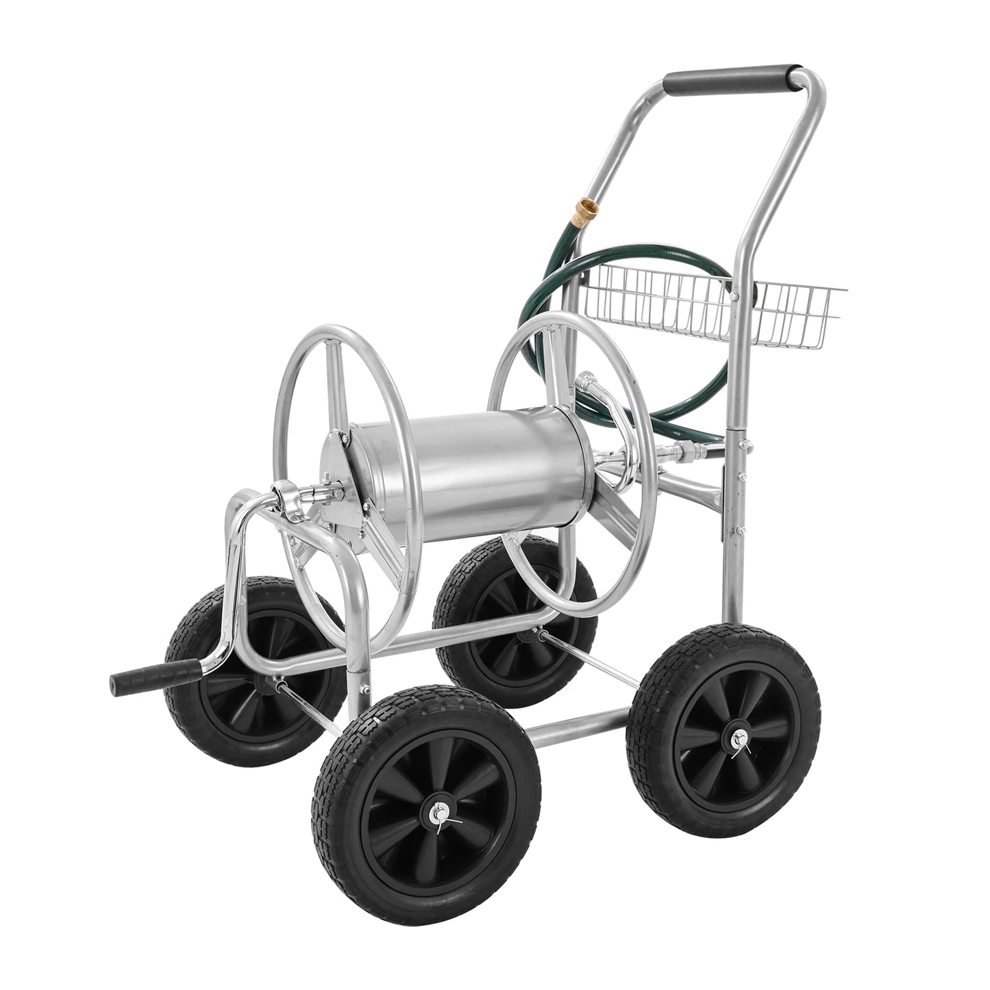 SucceBuy Hose Reel Cart With Basket Heavy Duty Carrier