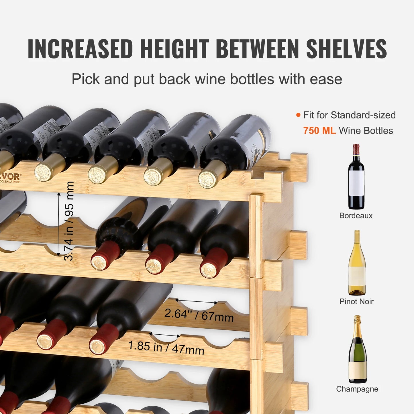 SucceBuy Bamboo 8 Tier Stackable Free Standing Wine Rack