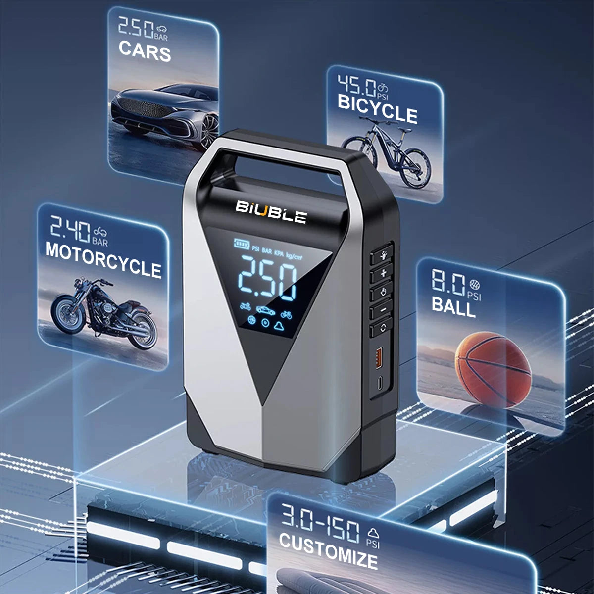 BIUBLE 4 In 1 Car Jump Starter Air Pump 12000mAhBattery