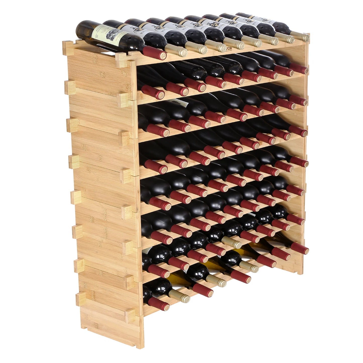 SucceBuy Bamboo 8 Tier Stackable Free Standing Wine Rack