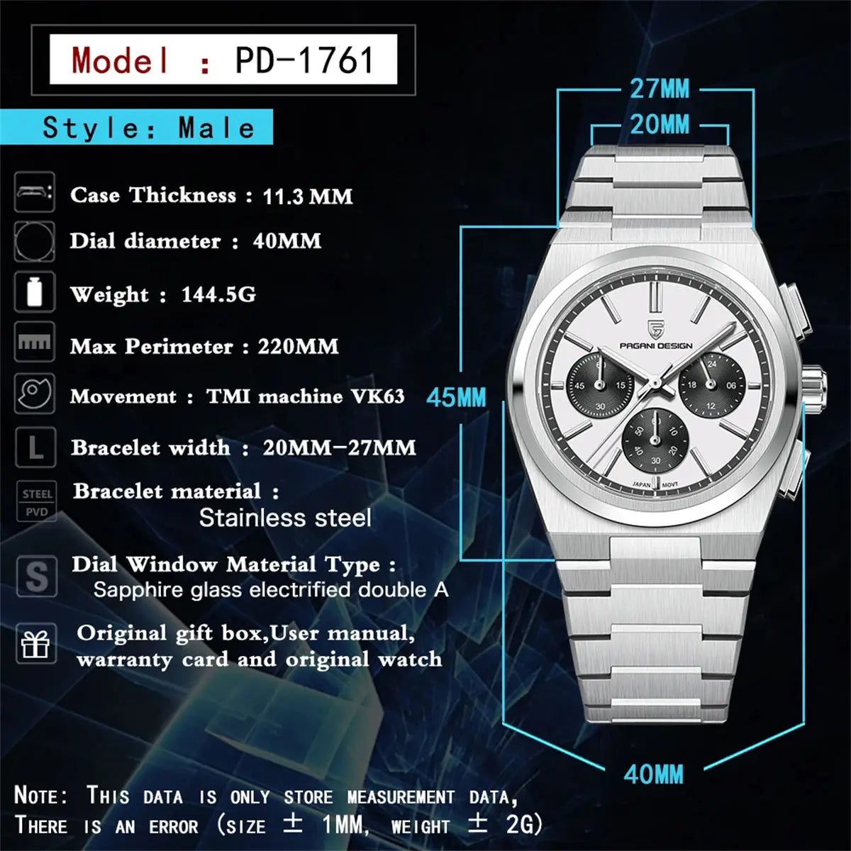 PAGANI DESIGN VK63 Mens Quartz Chronograph Business Watch
