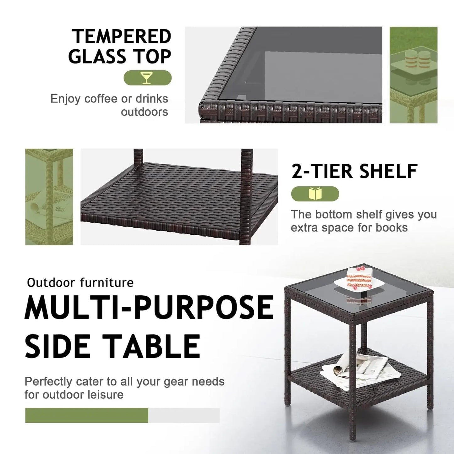 Outdoor 3 Piece Wicker Patio Furniture Set With Glass Table