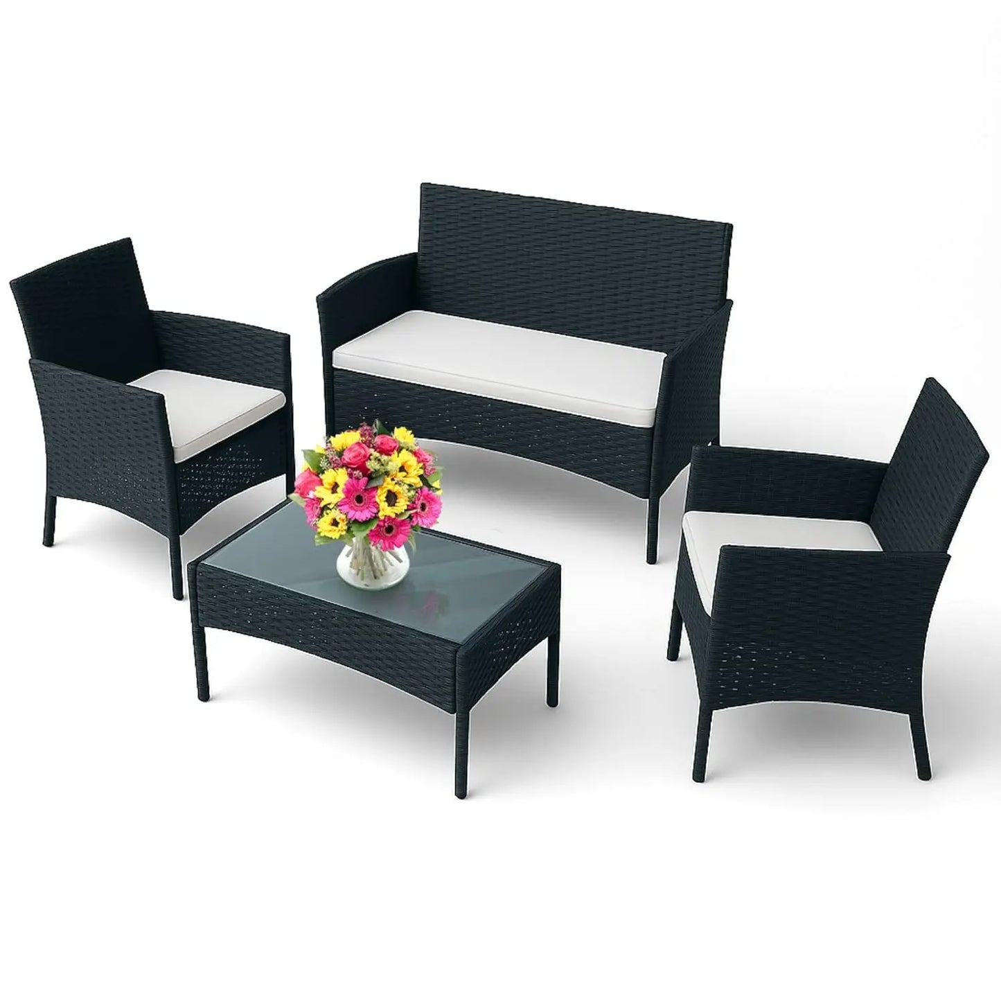 Xiaolang 4-Piece Outdoor Patio Furniture Set With Glass Top Table