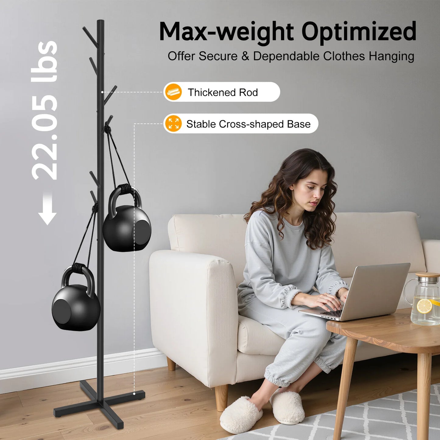 Bymaocar 7 Hook Tree Coat Rack Iron Floor Standing Hanger