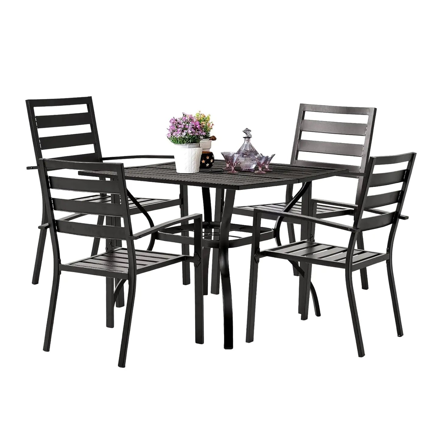 Outdoor Five Piece Dining Set With Square Table Umbrella Hole