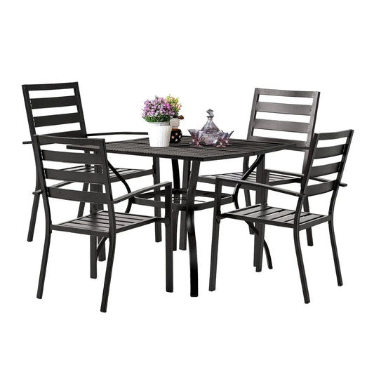 Outdoor Five Piece Dining Set With Square Table Umbrella Hole