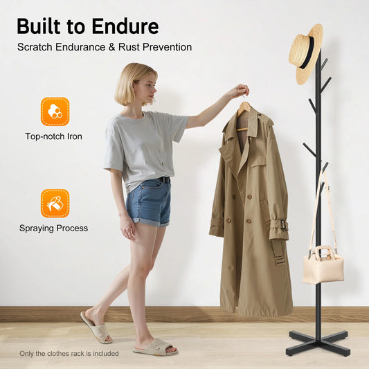 Bymaocar 7 Hook Tree Coat Rack Iron Floor Standing Hanger