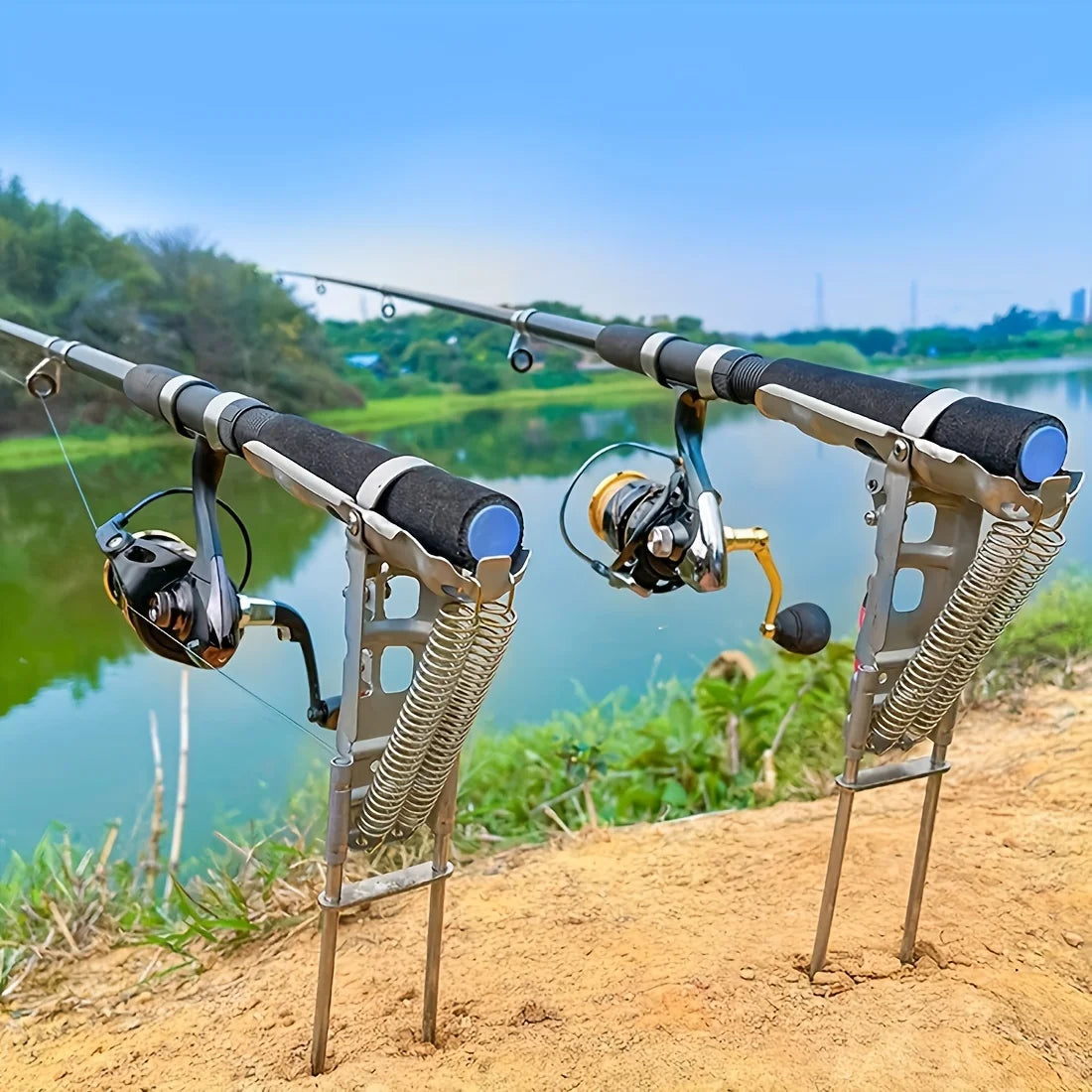 Automatic Spring Fishing Rod Holder For Hands Free Ground Fishing