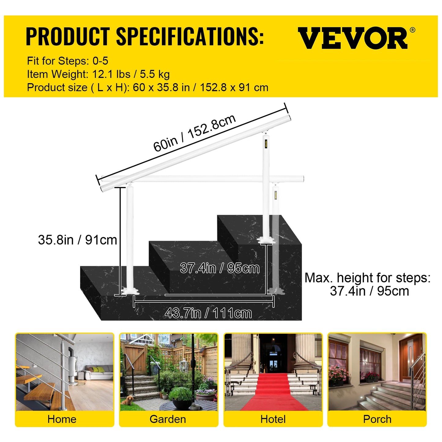 Aluminum Outdoor Stair Handrail Kit For Steps With Installation