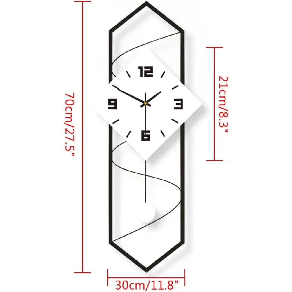 Quartz Silent Wall Clock With Pendulum Metal Modern Design