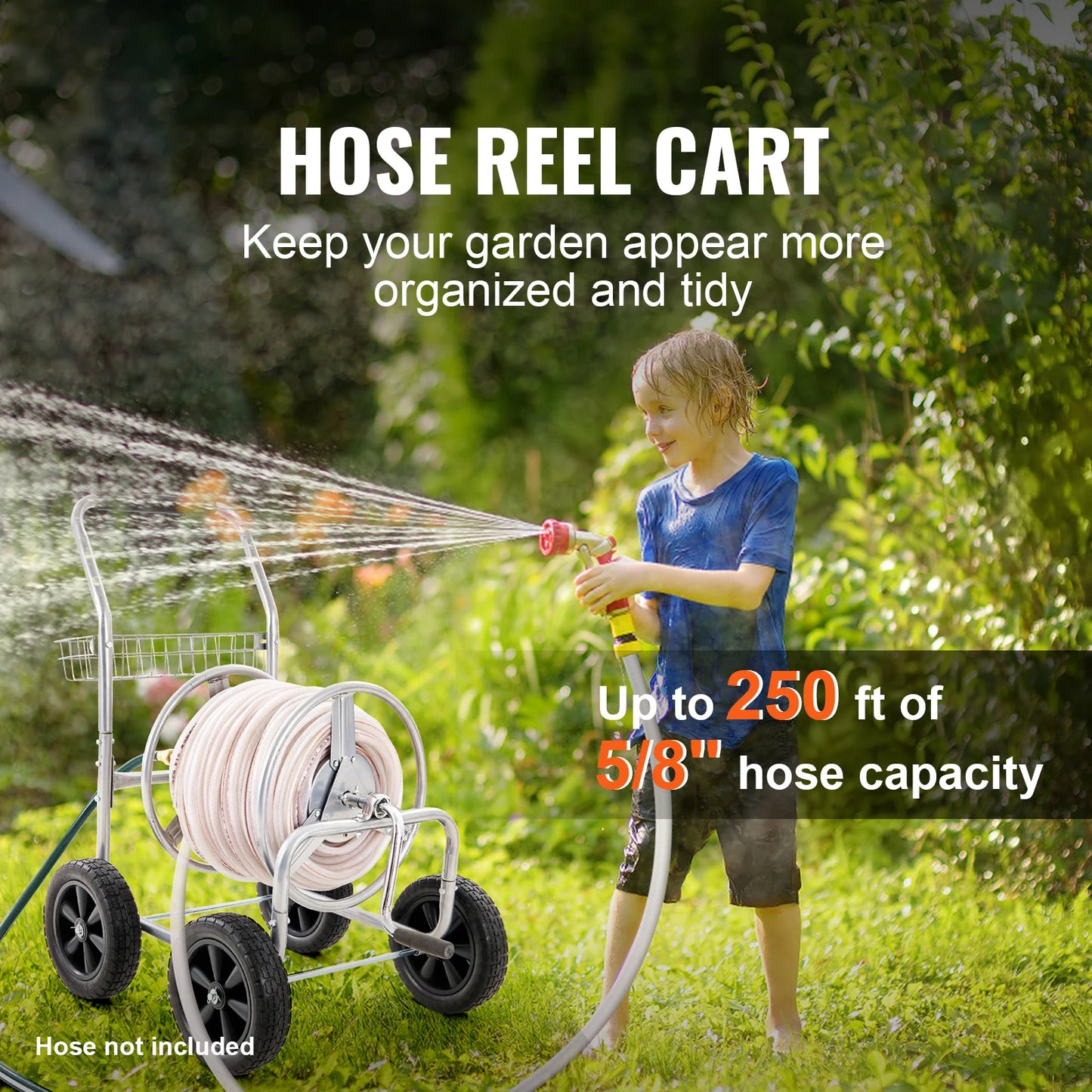 SucceBuy Hose Reel Cart With Basket Heavy Duty Carrier
