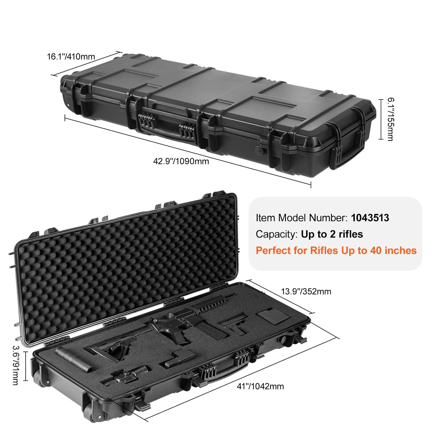 Hard Rifle Case Waterproof Shockproof Portable Storage Case