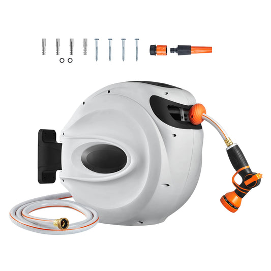 SucceBuy Retractable Hose Reel With 180 Degree Swivel and Rewind