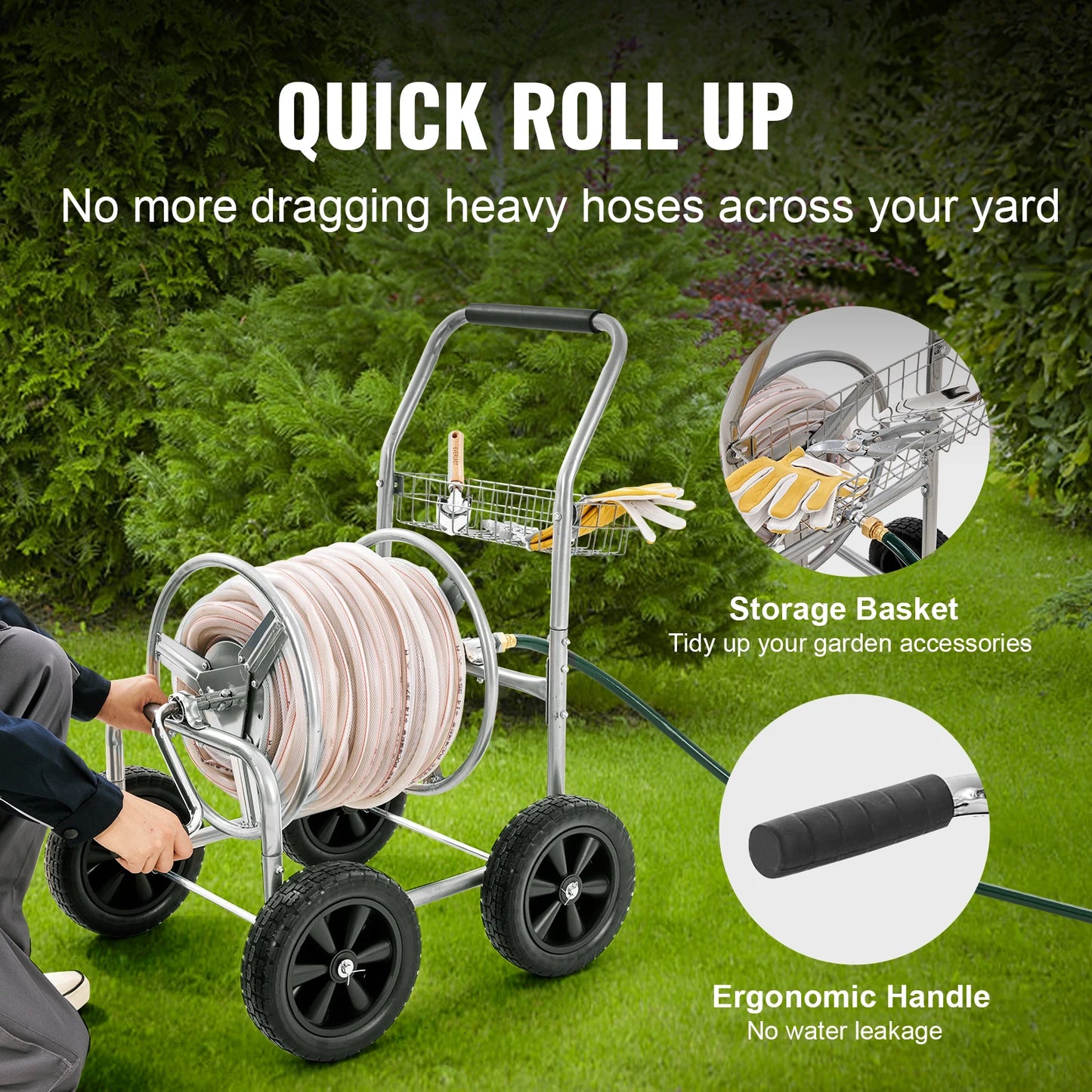 SucceBuy Hose Reel Cart With Basket Heavy Duty Carrier