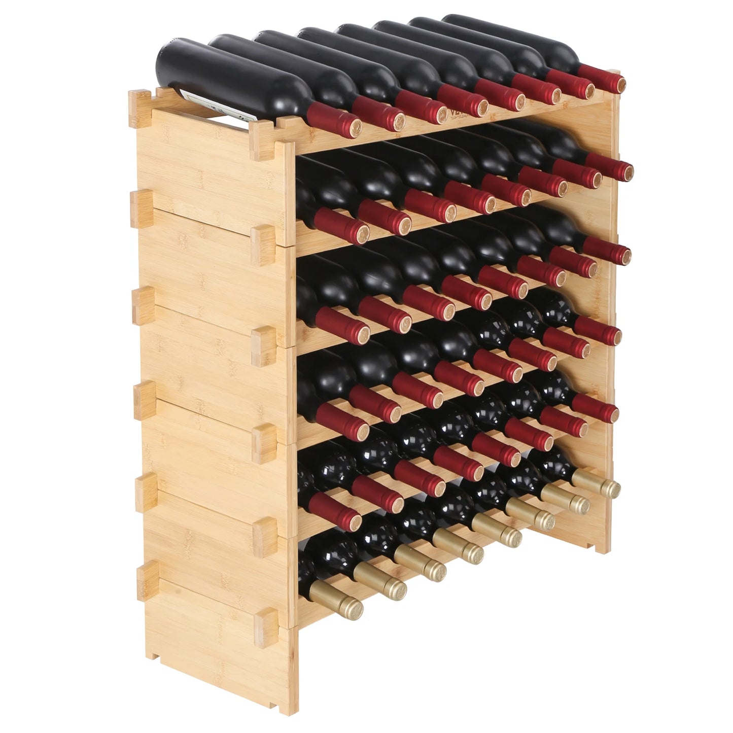 SucceBuy Bamboo 8 Tier Stackable Free Standing Wine Rack