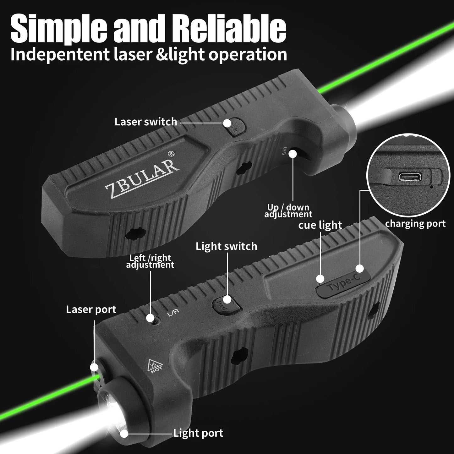 LXYYM 1650 Lumen Flashlight With Green Laser Sight USB-C Rechargeable
