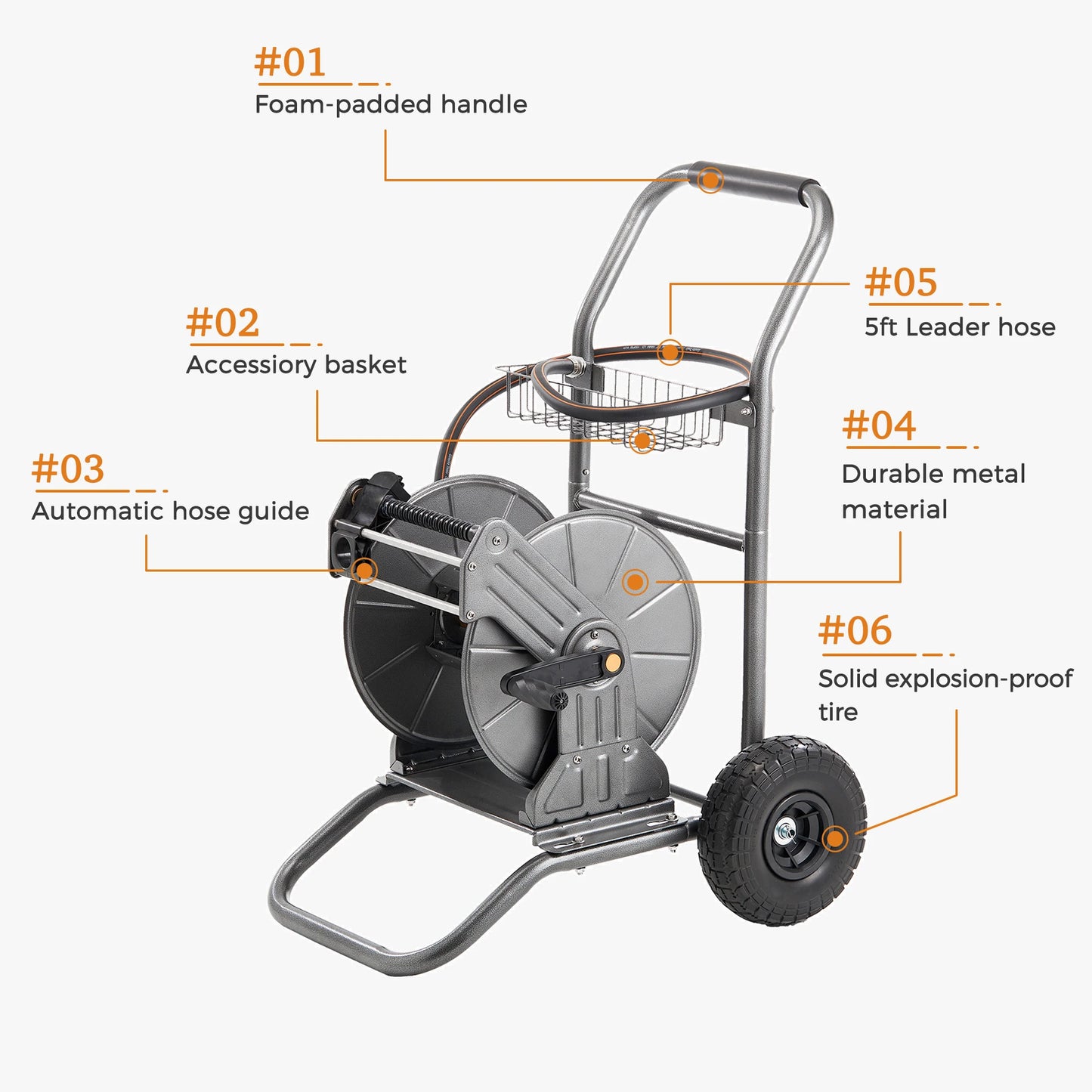 Giraffe Tools Heavy Duty Metal Hose Reel Cart With Wheels