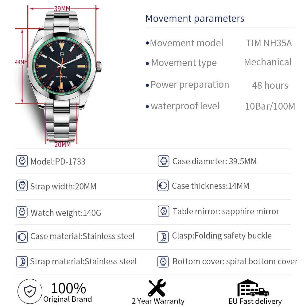 PAGANI DESIGN Mechanical Watch AR Sapphire Crystal Stainless Steel