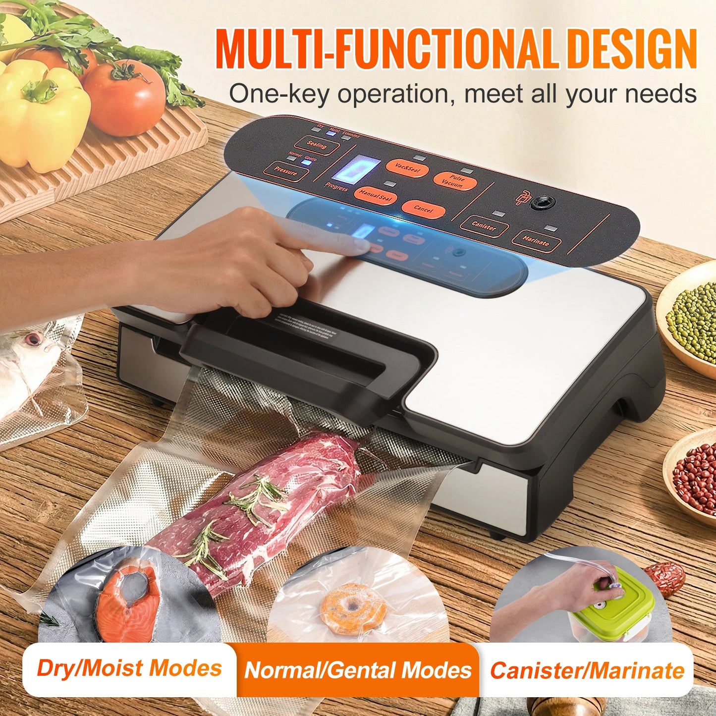 SucceBuy Vacuum Sealer Machine 90Kpa 130W For Food Packaging