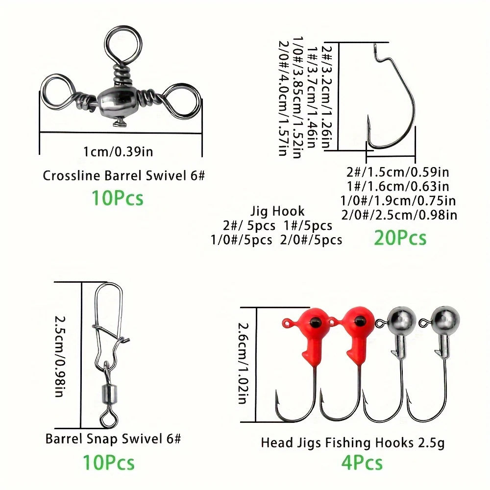 187 Piece Fishing Kit Set Tackle Box With Hooks Sinkers Bait Parts